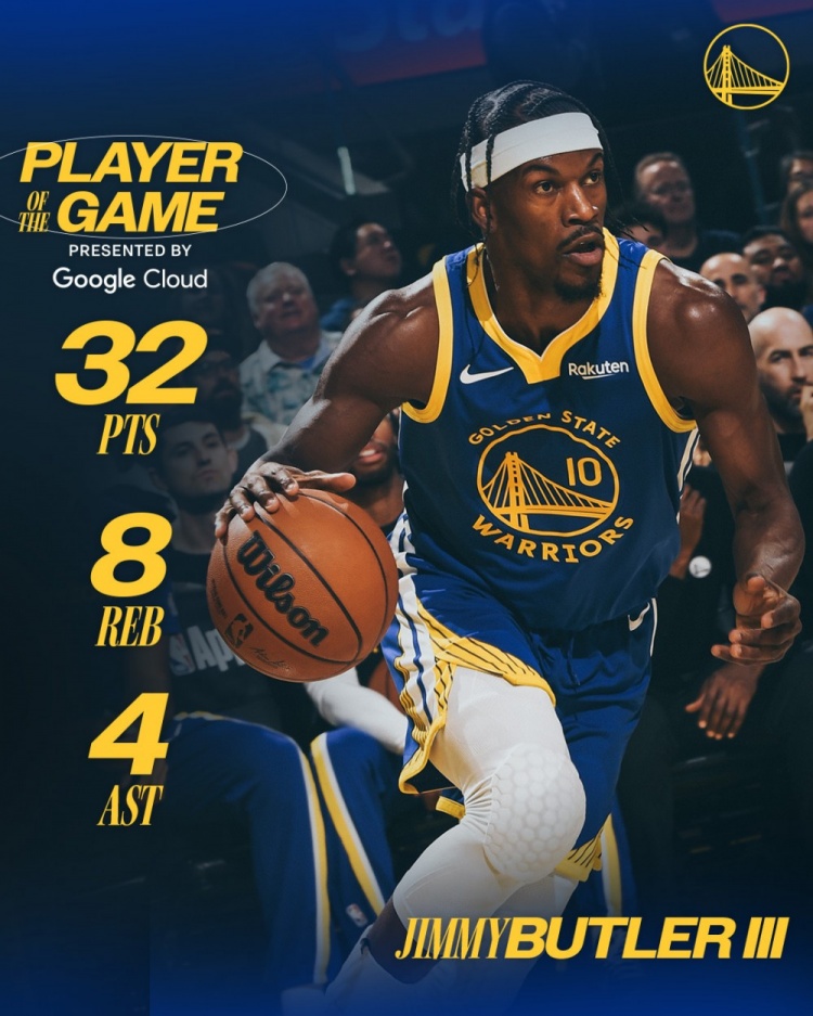 竞彩足球中奖查询-32分赛季新高!勇士官方发布本场最佳数据海报:吉米·巴特勒