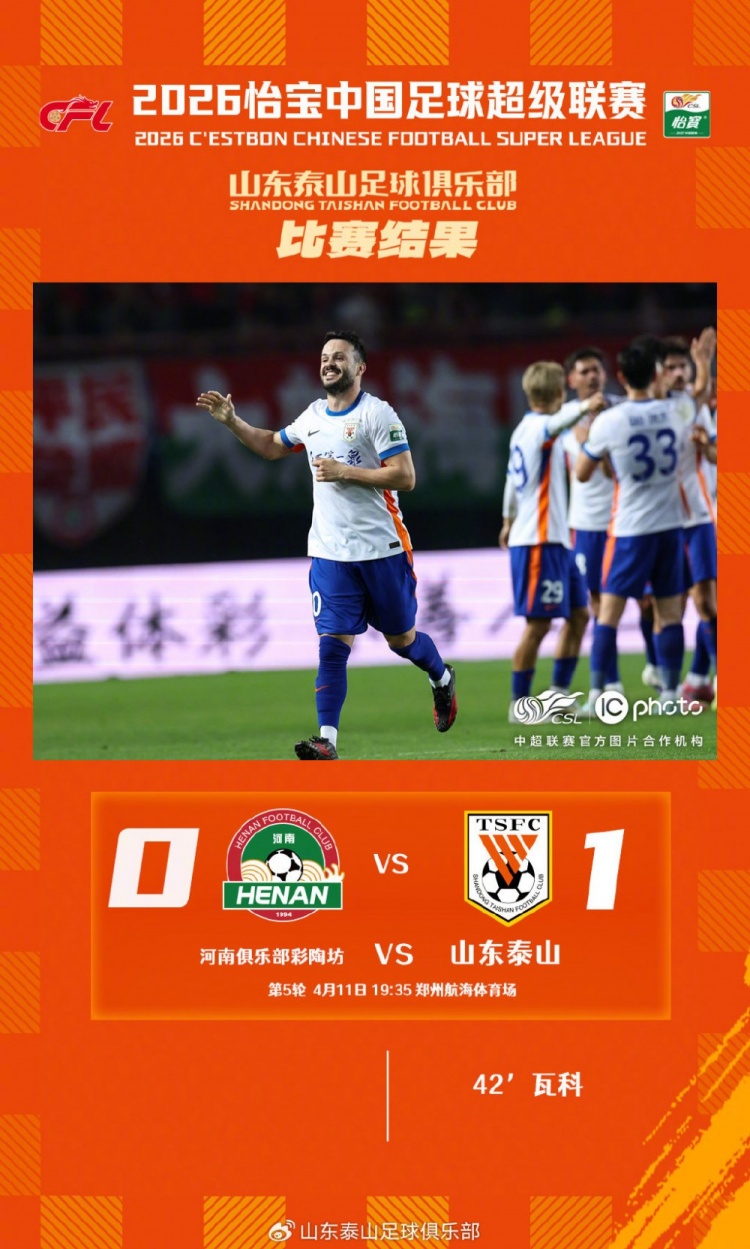 竞彩足球资讯分析-瓦科一剑封喉 山东泰山客场1-0力克河南俱乐部彩陶坊